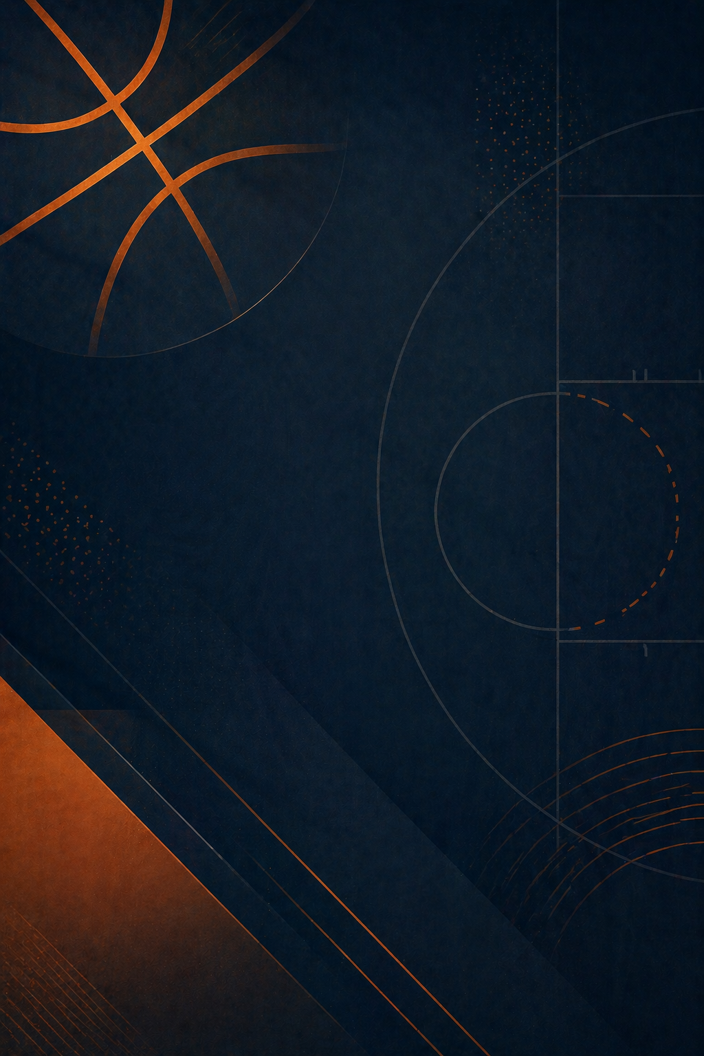 Abstract basketball court design in navy and clay tones